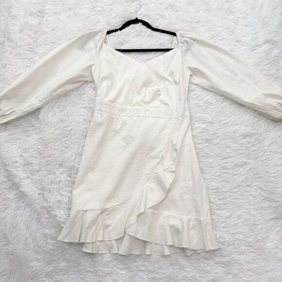 Women Showpo Cant Move On Off Shoulder Mini Linen Blend Dress in White Size 12 - Picture 5 of 12